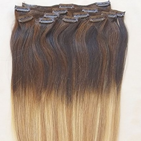 24" 100% Clip in Human Hair Extensions 7Pcs,14 clips #T2-18/613 - Picture 2 of 3